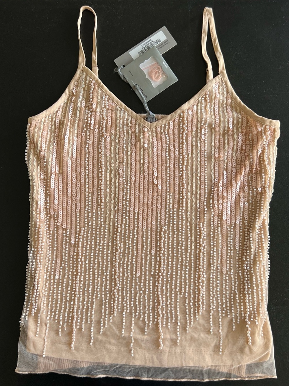 NWT Bl^nk London Anthropologie Letizia Blush Pearl Beaded Sequin Top Size Small